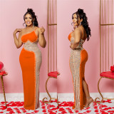 Hot Drill Mesh Patchwork Maxi Dress BY-6271