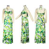 Sexy Halter Print Tie Up Maxi Dress XHSY-19558