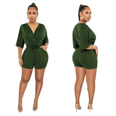 Casual Solid V-neck Rompers YF-10456