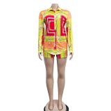 Color Block Lapel Neck Shirt And Shorts Two Piece Set BY-6277