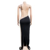 Hot Drill Mesh Patchwork Maxi Dress BY-6271