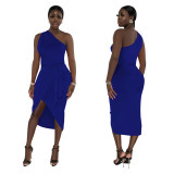 Oblique Neck Sleeveless Sexy Split Dress YF-10454