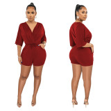 Casual Solid V-neck Rompers YF-10456