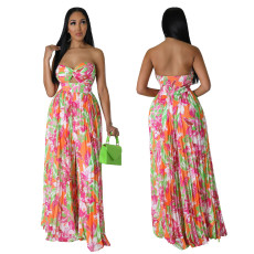 Sexy Print Wrap Chest Wide Leg Jumpsuit YF-10460