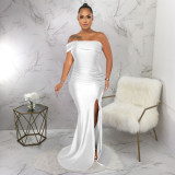 Sexy Solid Color Off Shoulder Split Maxi Dresses YF-10331