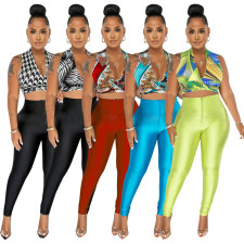 Sexy Deep V-Neck Lace-Up Top+Pencil Pants Two Piece Set YF-10448