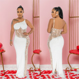 Hot Drill Mesh Patchwork Maxi Dress BY-6271