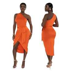 Oblique Neck Sleeveless Sexy Split Dress YF-10454