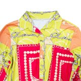 Color Block Lapel Neck Shirt And Shorts Two Piece Set BY-6277