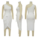 Oblique Neck Sleeveless Sexy Split Dress YF-10454