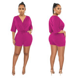 Casual Solid V-neck Rompers YF-10456