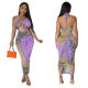Sexy Print Tie Up Backless Split Maxi Dress YF-10426