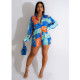 Color Block Lapel Neck Shirt And Shorts Two Piece Set BY-6277