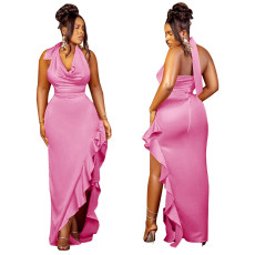Halter Sexy Ruffle Maxi Dress YF-10440