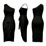 Oblique Neck Sleeveless Sexy Split Dress YF-10454