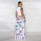 Sleeveless Top Print Wide Leg Pants Two Piece Set YF-10458