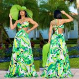 Sexy Halter Print Tie Up Maxi Dress XHSY-19558