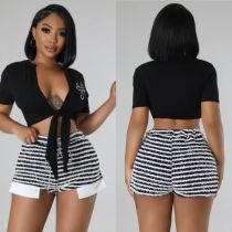 Black White Knits Stripe Short GYSF-6098