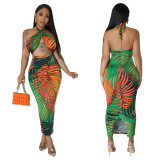 Sexy Print Tie Up Backless Split Maxi Dress YF-10426