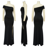 Sexy Solid Color Off Shoulder Split Maxi Dresses YF-10331
