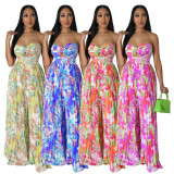 Sexy Print Wrap Chest Wide Leg Jumpsuit YF-10460