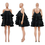 Solid Color Sling Puffy Dress YF-10442