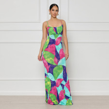 Printed Sling Slim Fit Maxi Dress FSXF-F522