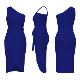 Oblique Neck Sleeveless Sexy Split Dress YF-10454