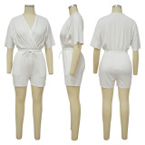 Casual Solid V-neck Rompers YF-10456