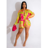 Color Block Lapel Neck Shirt And Shorts Two Piece Set BY-6277