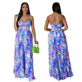 Sexy Print Wrap Chest Wide Leg Jumpsuit YF-10460