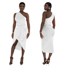 Oblique Neck Sleeveless Sexy Split Dress YF-10454