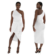 Oblique Neck Sleeveless Sexy Split Dress YF-10454