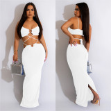 Solid Color Bandage Sleeveless Maxi Dress BY-6309