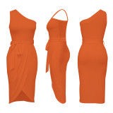 Oblique Neck Sleeveless Sexy Split Dress YF-10454