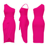 Oblique Neck Sleeveless Sexy Split Dress YF-10454