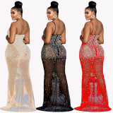 Hot Drill V Neck Sling Evening Dress SH-390465