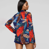 Plus Size Casual Print Wrap Chest Shorts Three Piece Set WPF-8866