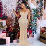 Hot Drill V Neck Sling Evening Dress SH-390465