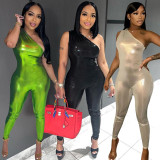 Solid Single Shoulder Pleated Jumpsuit BN-9420