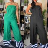 Plus Size Chest Wrap Contrast Color Jumpsuit NY-10432