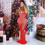 Hot Drill V Neck Sling Evening Dress SH-390465