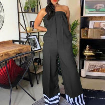 Plus Size Chest Wrap Contrast Color Jumpsuit NY-10432