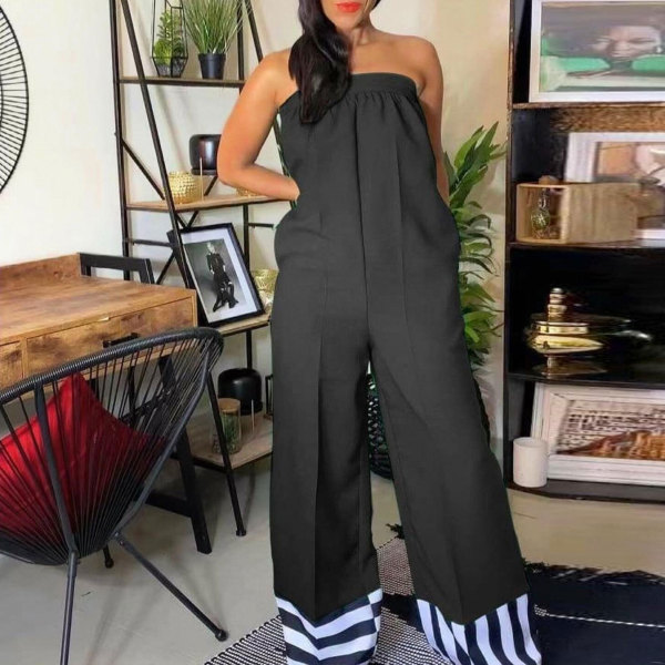 Plus Size Chest Wrap Contrast Color Jumpsuit NY-10432