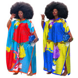 Casual Print Short Sleeve Loose Maxi Dress NNWF-7784