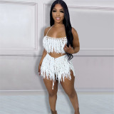 Sexy See Through Knitted Tassel Beach Shorts Set NYF-8141