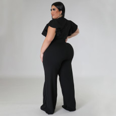 Plus Size Ruffle Short Sleeve Loose Jumpsuit NNWF-7800