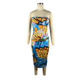 Print Wrap Chest Slim Midi Dress TE-4623