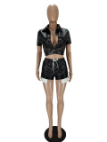 Fashion PU Leather Short Sleeve Two Piece Set NM-8806