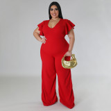 Plus Size Ruffle Short Sleeve Loose Jumpsuit NNWF-7800